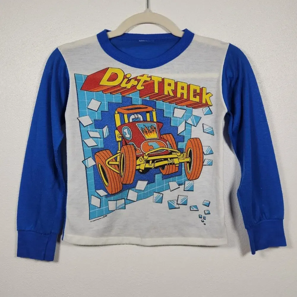 Vintage Dirt Track Long Sleeve Shirt 80s Youth Kids Skate Sports Top Racing